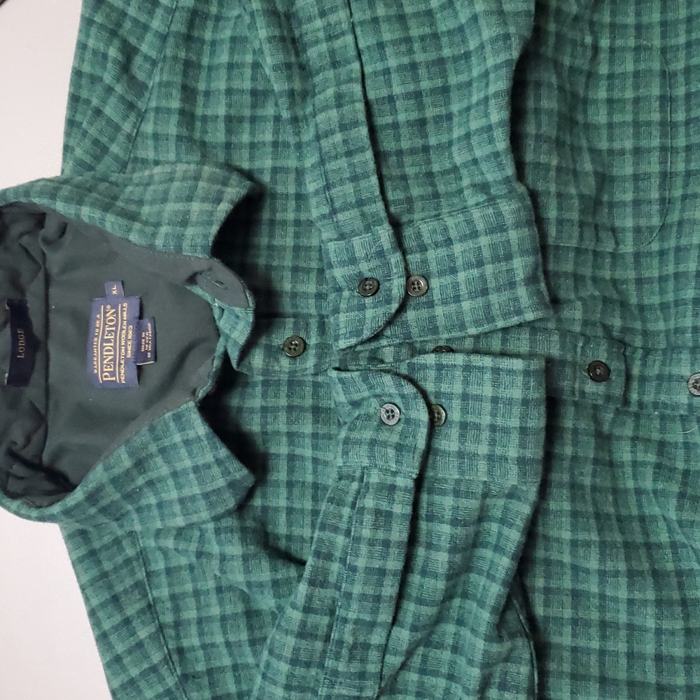 Pendleton Lodge Size XL Wool Plaid Long Sleeve Button Up Shirt Green Lumberjack - Picture 5 of 8